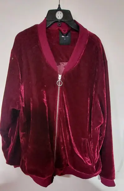 Chaqueta de terciopelo burdeos con cierre - miniatura 1