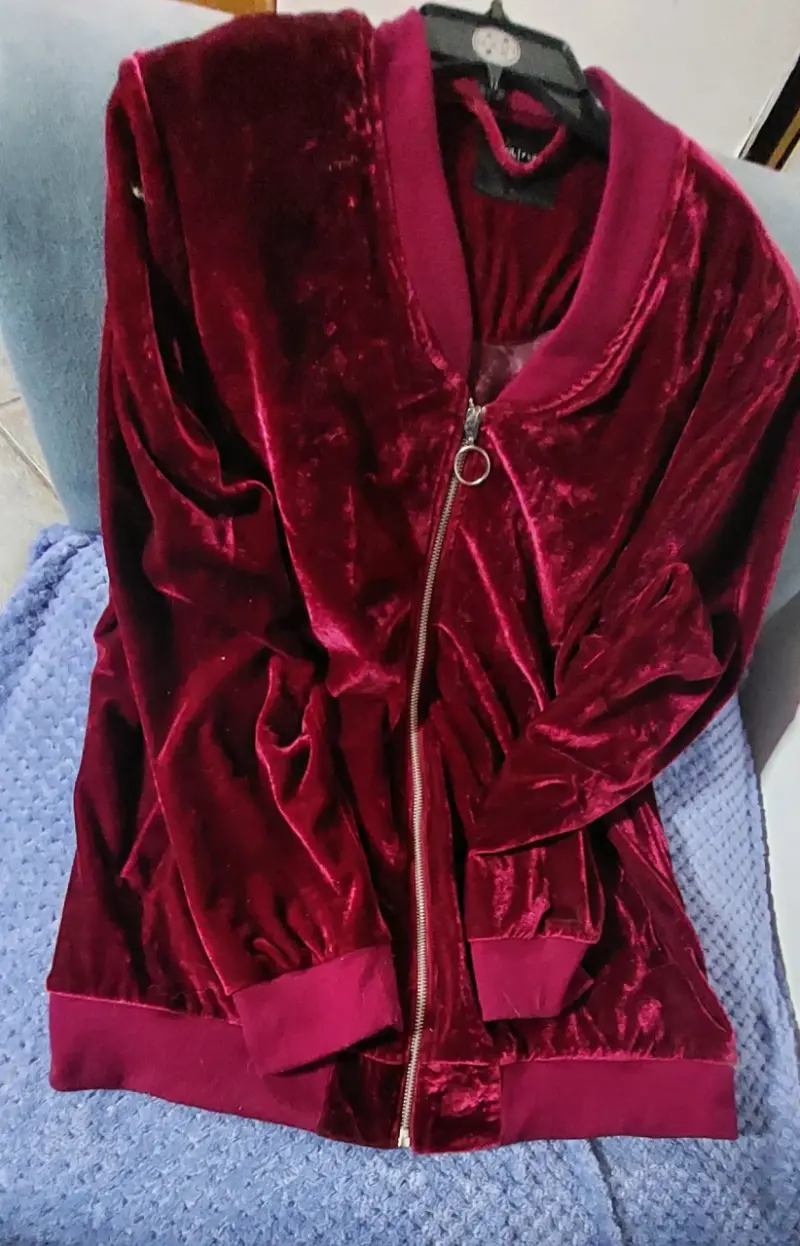 Chaqueta de terciopelo burdeos con cierre - 3