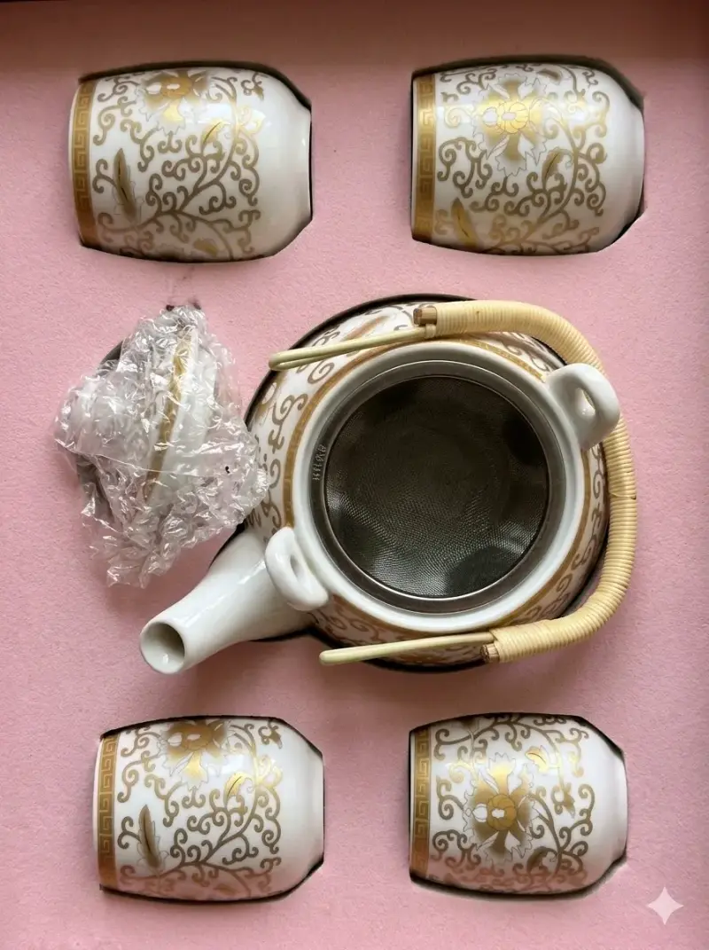 Juego de té de porcelana con diseño dorado - 2
