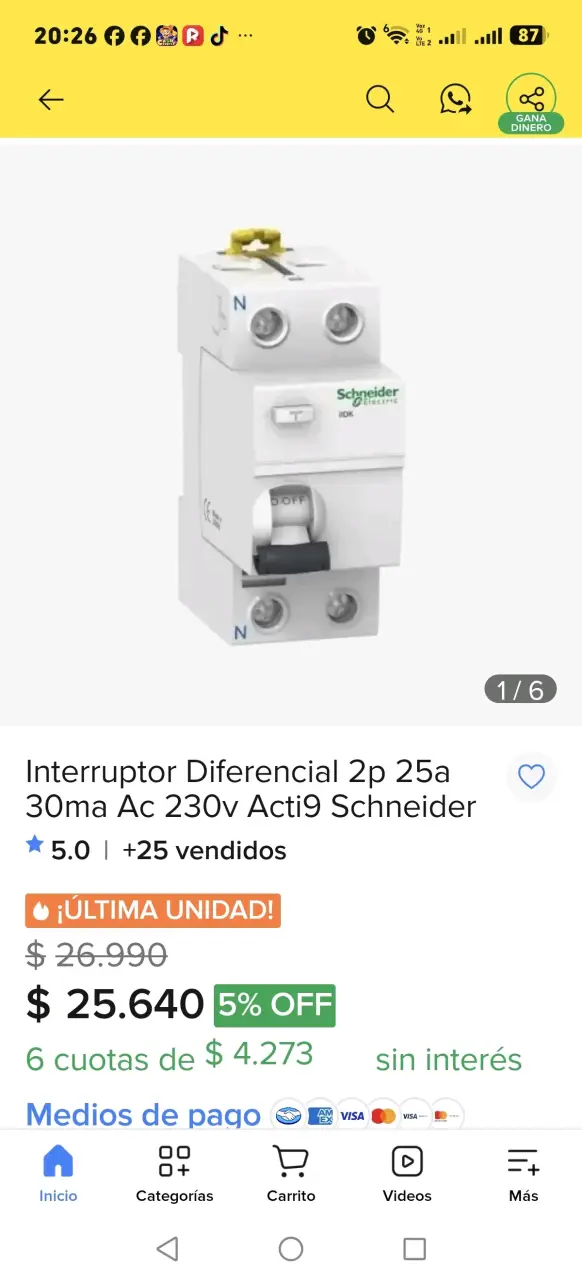 Interruptor diferencial Schneider Electric Acti 9 25A - 6