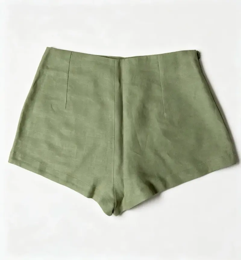 Shorts de lino verde oliva para mujer - 3