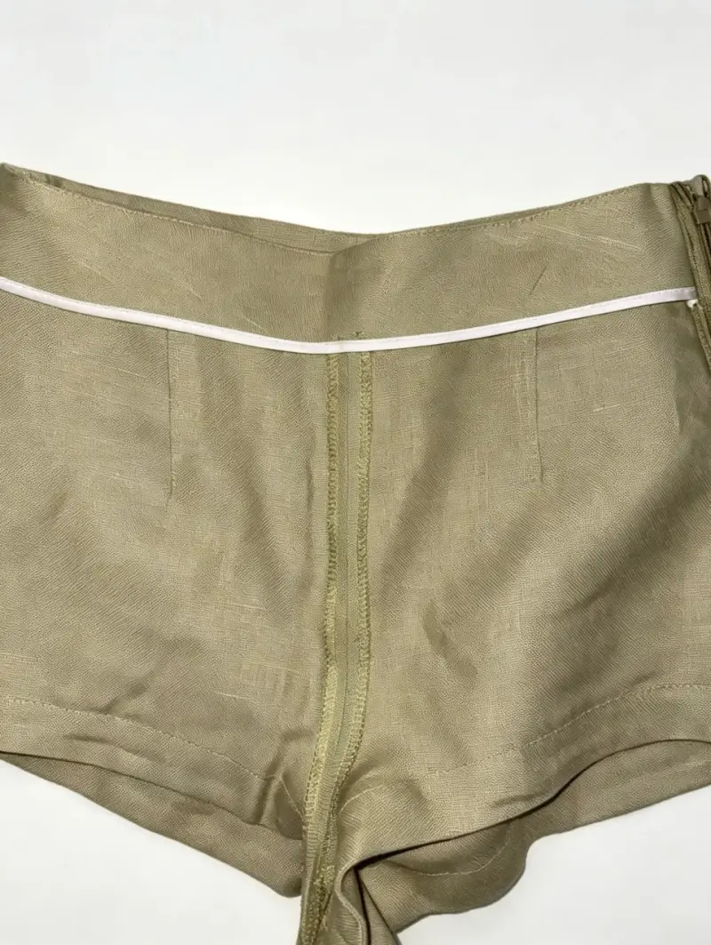 Shorts de lino verde oliva para mujer - 5