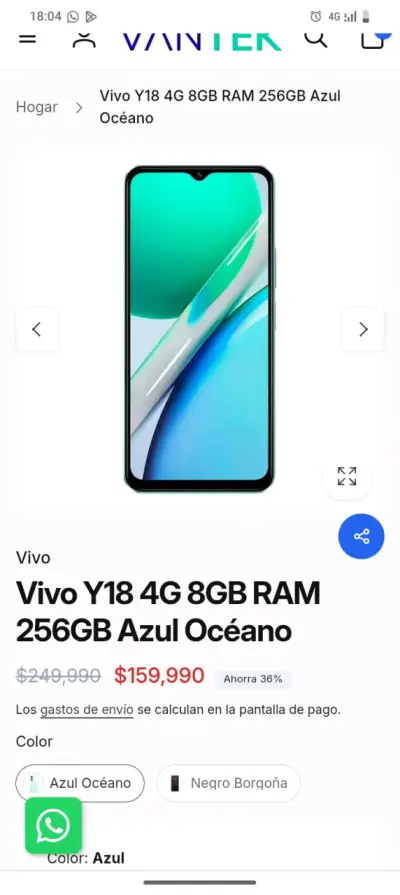 Vivo Y18 4G 8GB RAM 256GB Azul Océano - miniatura 1