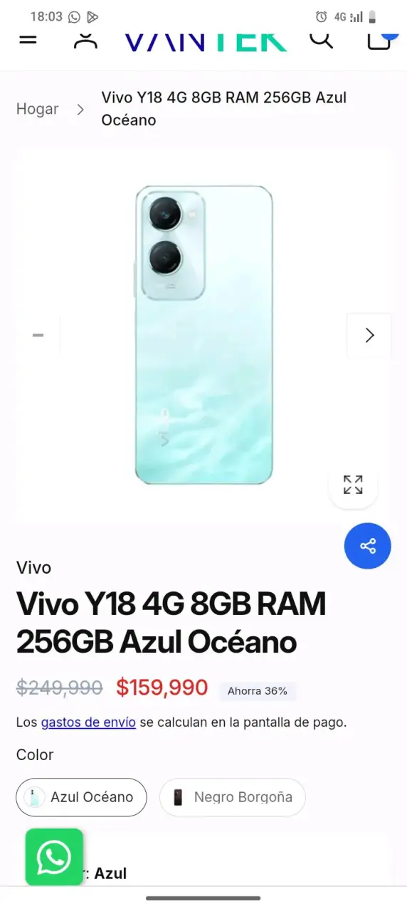 Vivo Y18 4G 8GB RAM 256GB Azul Océano - 2
