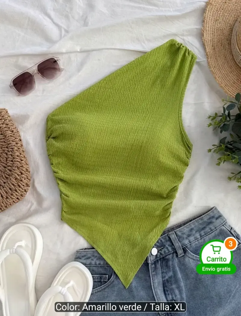 Top asimétrico verde lima para mujer