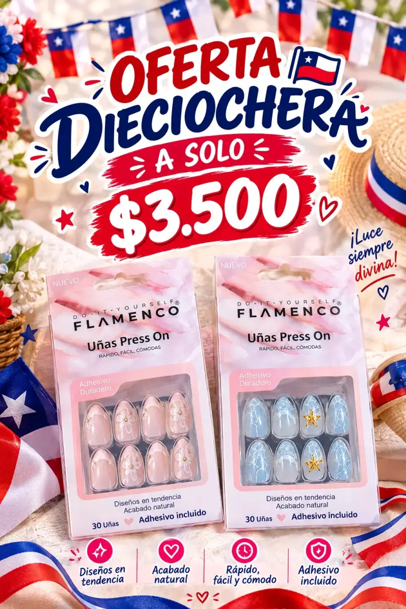 Uñas postizas Flamenco con adhesivo duradero - 1