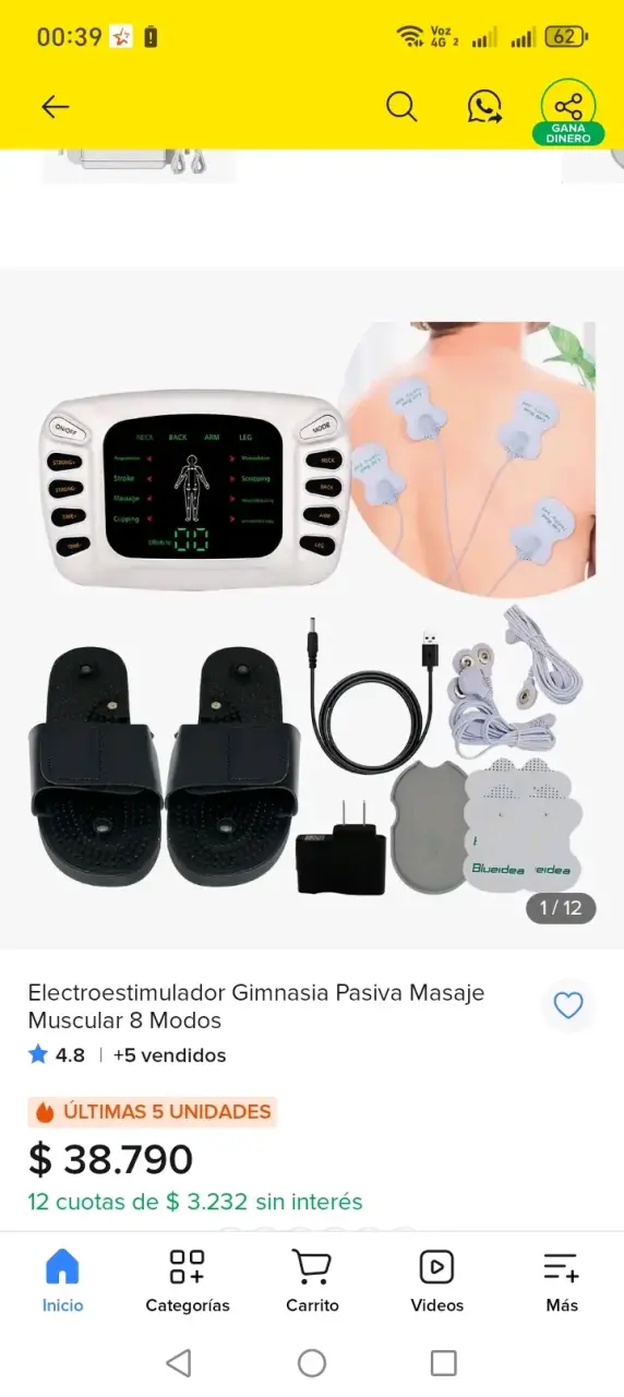 Electroestimulador de Masaje Muscular 8 Modos