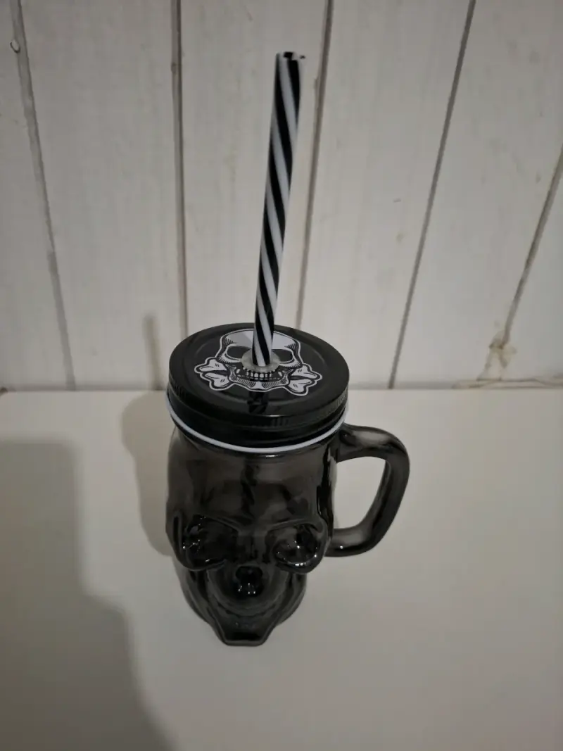 Vaso de vidrio con tapa y bombilla calavera - 5