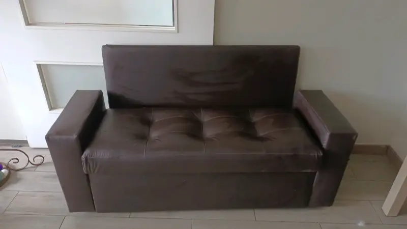 Sofá cama de cuero sintético marrón - 2
