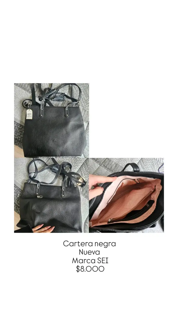 Cartera negra de cuero SEI nueva