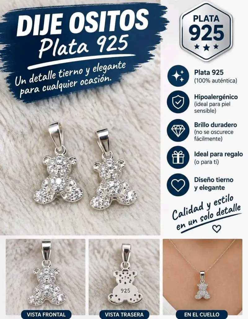 Dije Osito Plata 925 Hipoalergénico