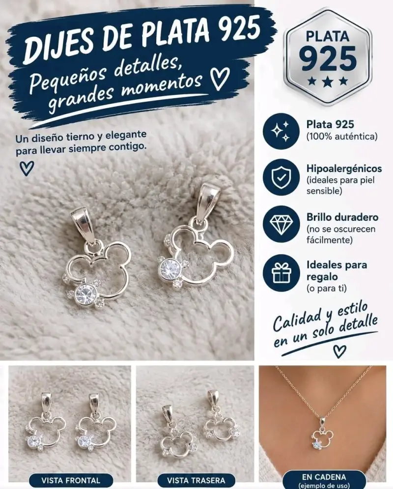 Dijes de plata 925 con diseño tierno