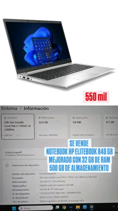 Notebook HP EliteBook 840 G8 con 32GB RAM y 500GB SSD - miniatura 1