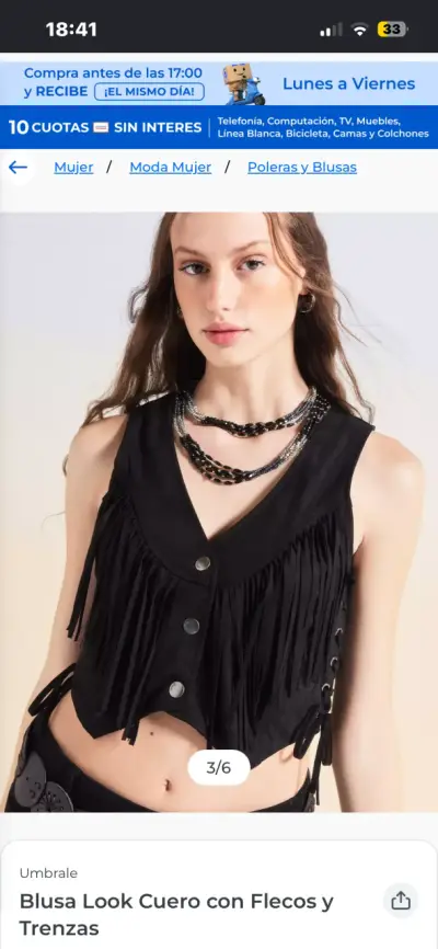Blusa negra con flecos y trenzas Umbrale - miniatura 1