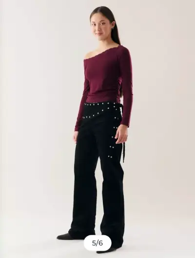 Pantalones negros con cinturón de ojales - miniatura 1