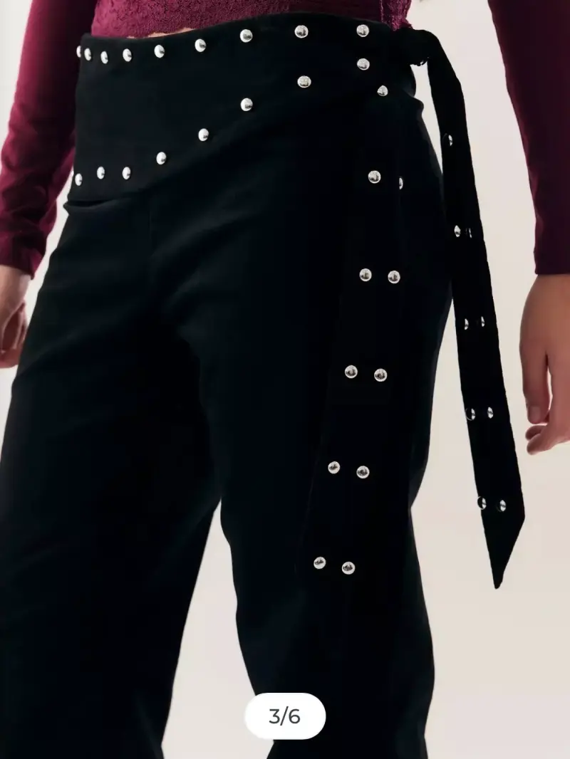 Pantalones negros con cinturón de ojales - 2