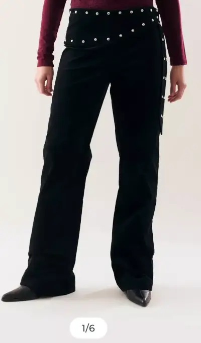 Pantalones negros con cinturón de ojales - miniatura 4