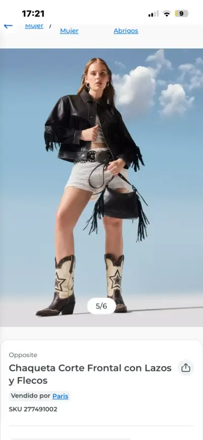 Chaqueta de cuero negra con flecos Opposite - miniatura 1