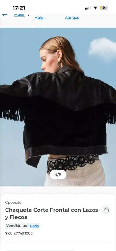 Chaqueta de cuero negra con flecos Opposite - miniatura 2