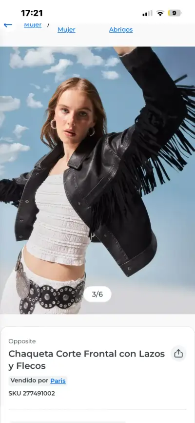 Chaqueta de cuero negra con flecos Opposite - miniatura 3