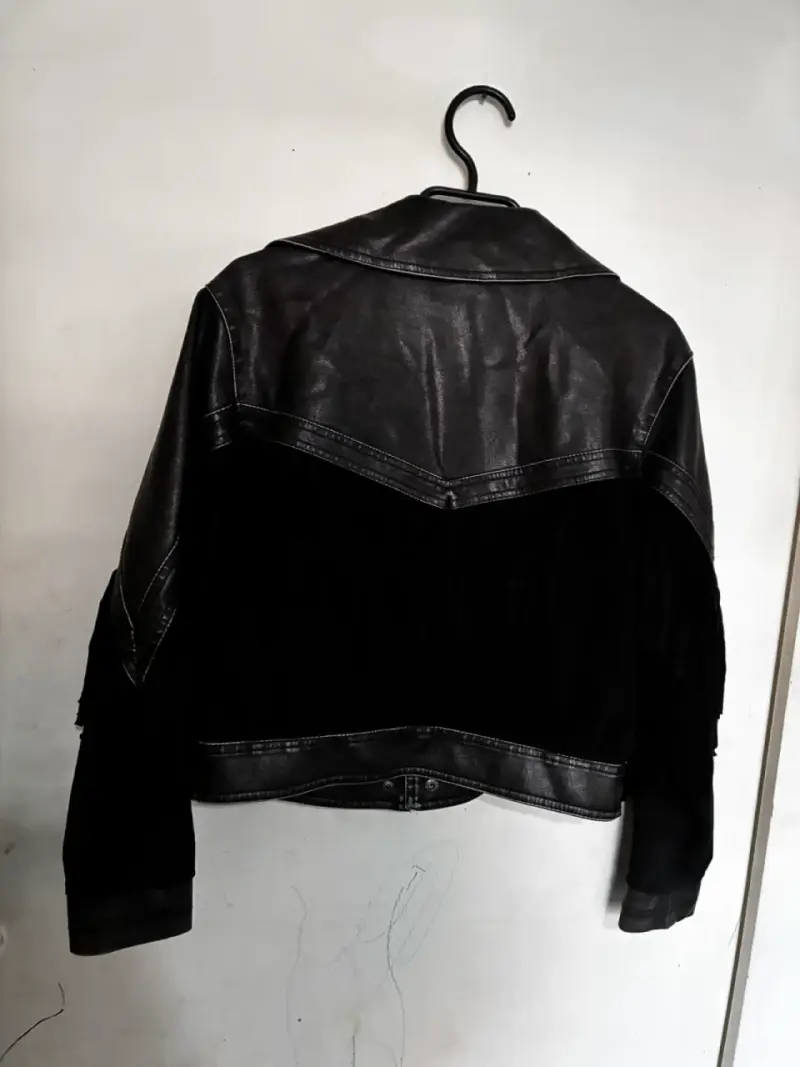 Chaqueta de cuero negra con flecos Opposite - 5