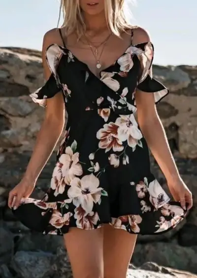 Vestido corto floral con volantes - miniatura 1