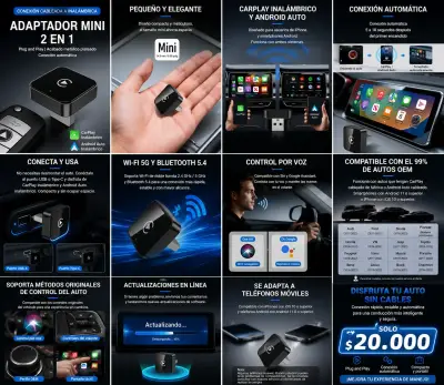Adaptador Inalámbrico 2 en 1 CarPlay y Androi Auto - miniatura 2