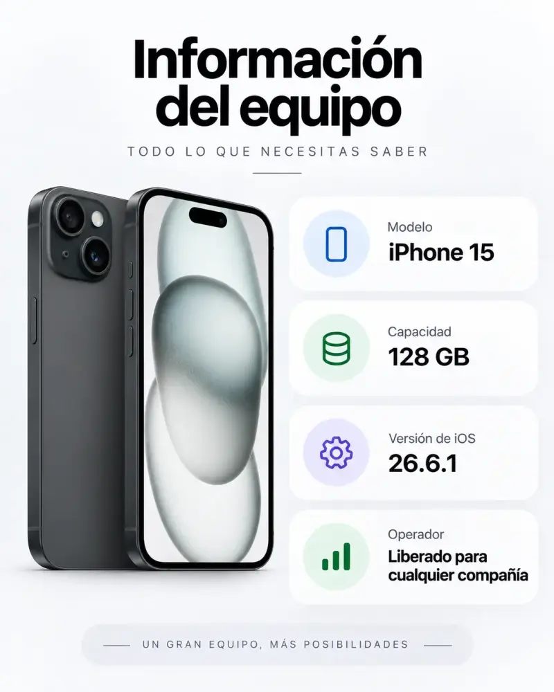 iPhone 15 128 GB Negro — batería 97% — 125 ciclos - 5