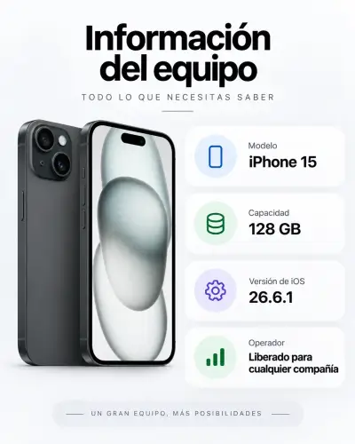 iPhone 15 128 GB Negro — batería 97% —  125 ciclos - miniatura 5