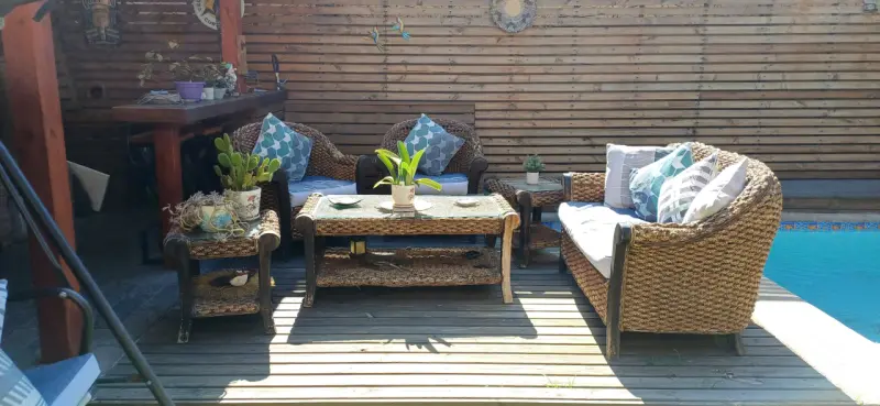 Juego de muebles de terraza de mimbre con cojines - 2