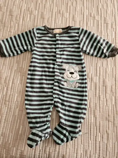 Pijama de bebé a rayas con diseño de perrito - miniatura 1
