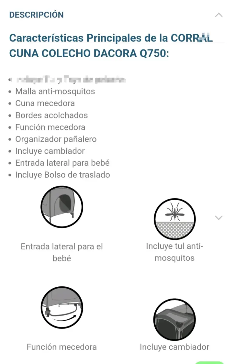 Cuna colecho Dacora Q750 con malla anti-mosquitos - 2