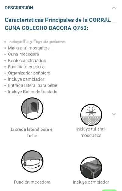 Cuna colecho Dacora Q750 con malla anti-mosquitos - miniatura 2
