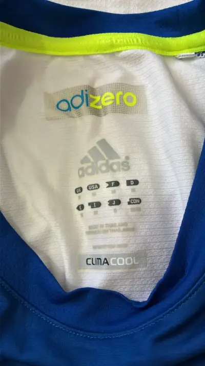 Polera deportiva Adidas Adizero azul y amarilla - miniatura 2