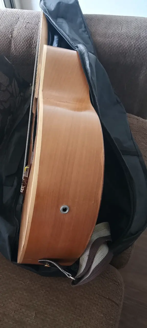 Guitarra electroacústica antigua con funda - 4