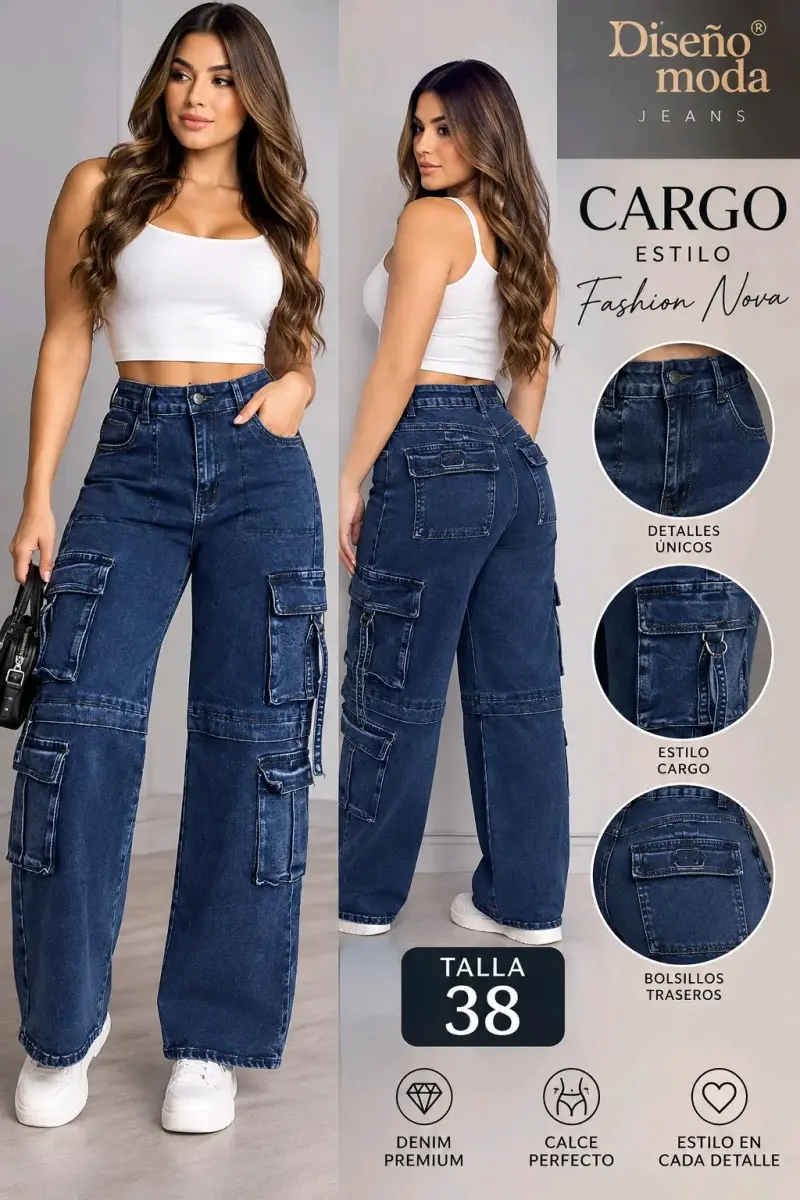 Jeans cargo estilo Fashion Nova talla 38 - 1