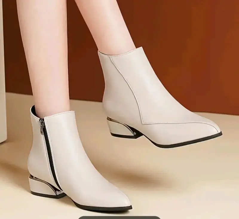 Botines beige con tacón metálico para mujer - 1