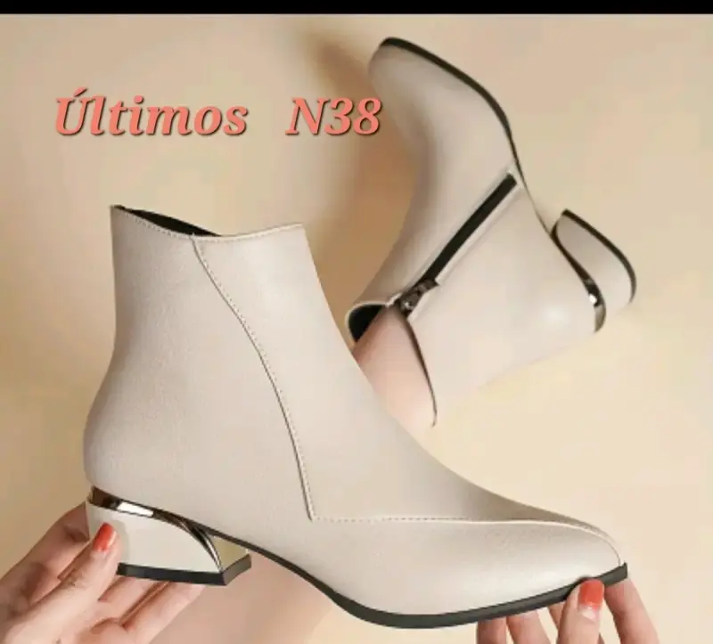 Botines beige con tacón metálico para mujer - 2