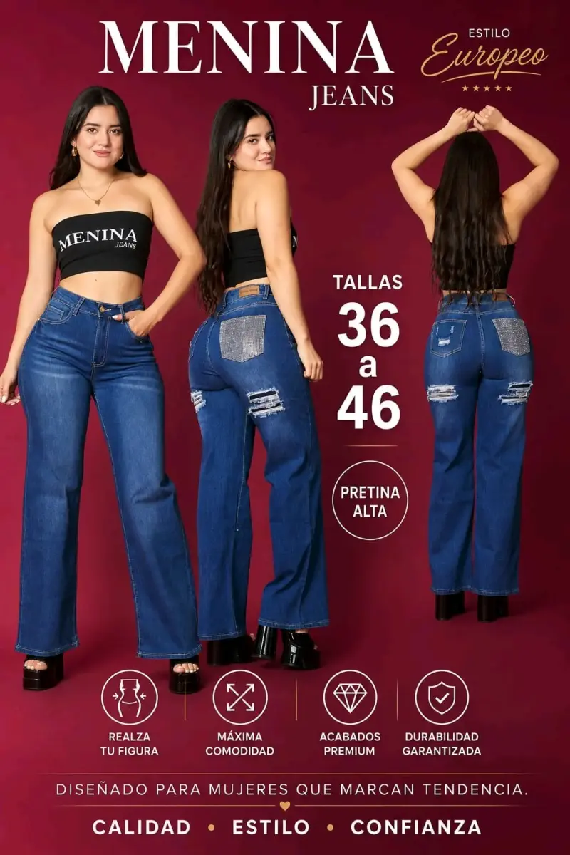 Jeans Menina Pretina Alta Mujer Tallas 38-46