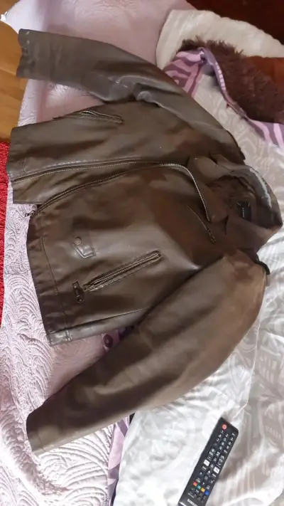 Chaqueta de cuero marrón para hombre - miniatura 1