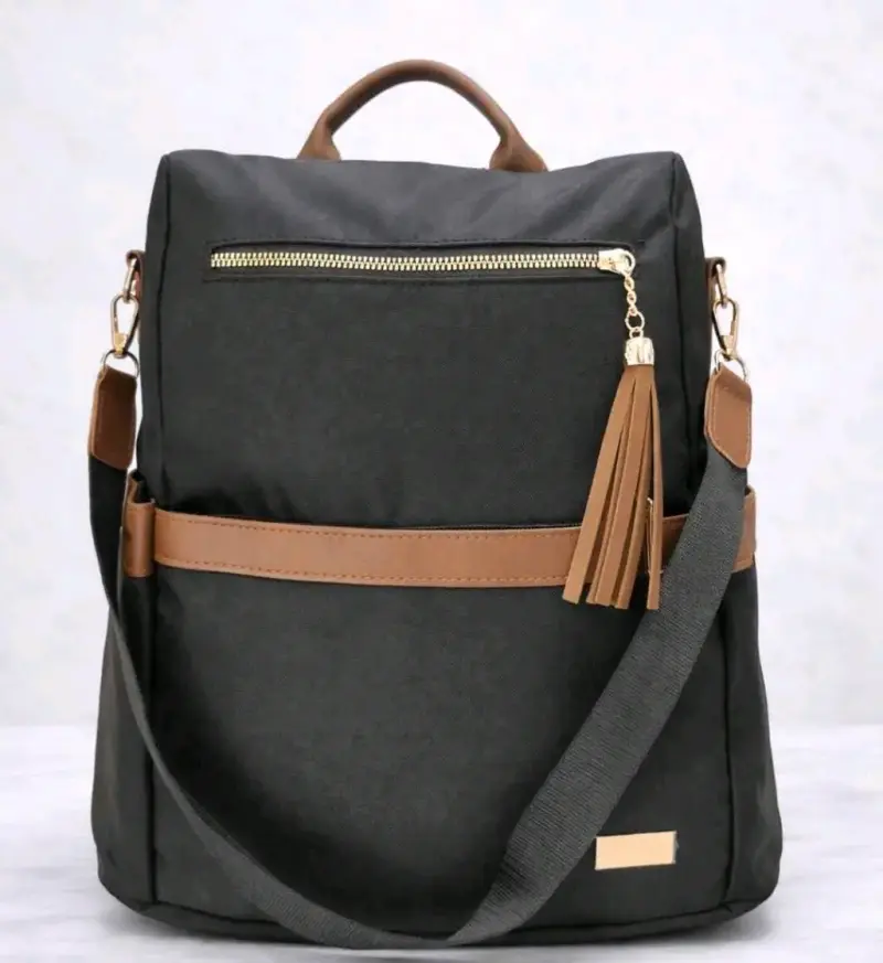 Mochila intirrobo de moda en negro y beige - 1