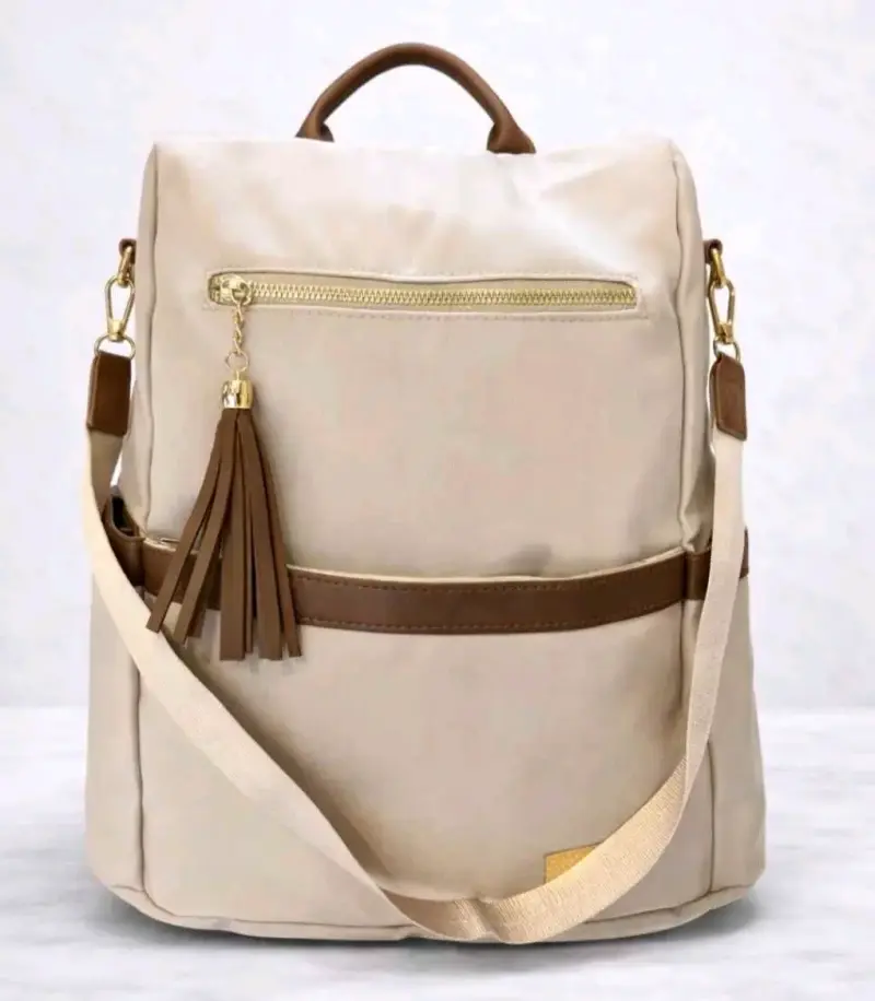 Mochila intirrobo de moda en negro y beige - 2