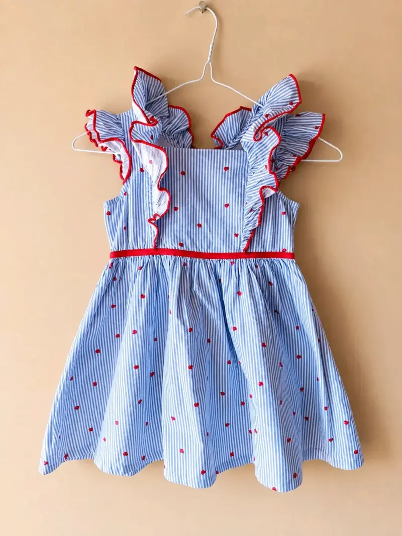 Vestido infantil a rayas con volantes - 1