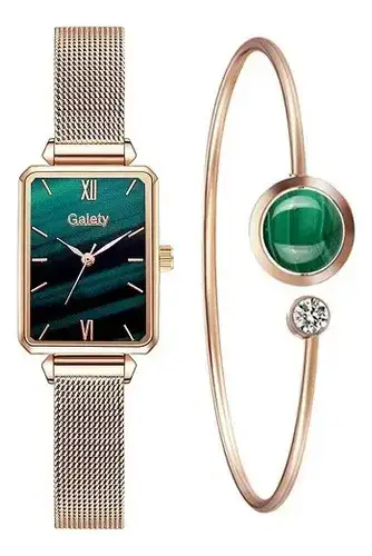 Reloj Galety dorado con pulsera verde elegante - miniatura 1