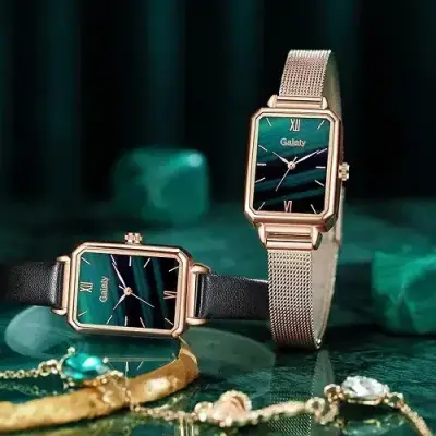 Reloj Galety dorado con pulsera verde elegante - miniatura 2