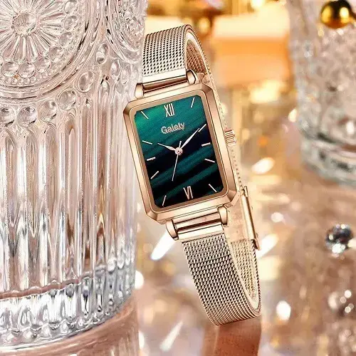 Reloj Galety dorado con pulsera verde elegante - 5