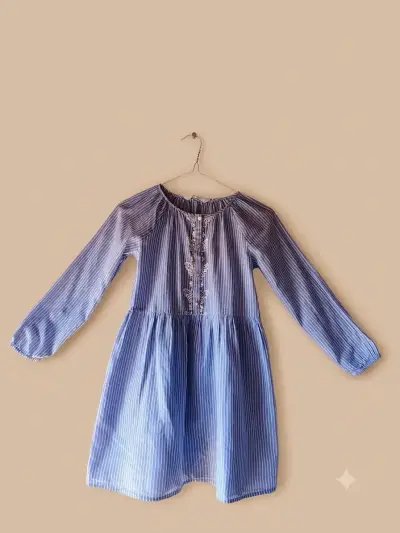 Vestido rayado azul para niña H&M - miniatura 1