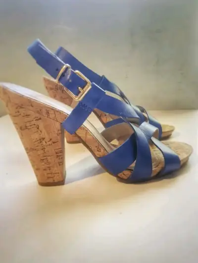 Sandalias de tacón alto azul con corcho - miniatura 1