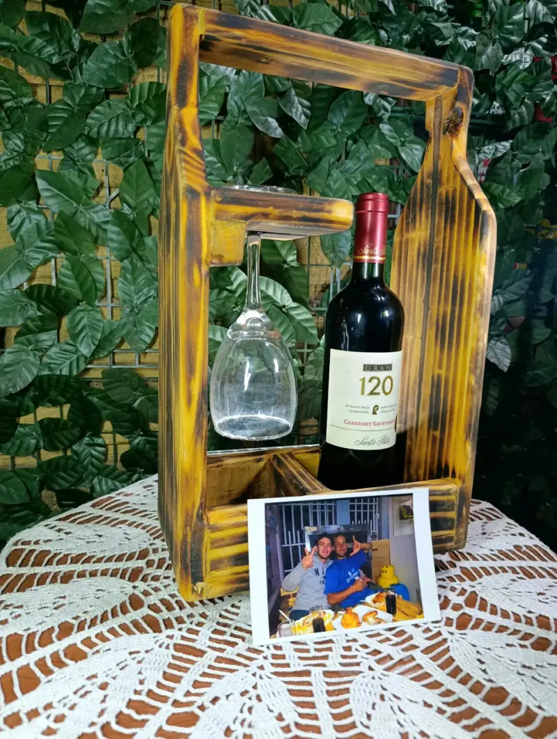 Artesanías Soporte de madera para vino con copa - 2