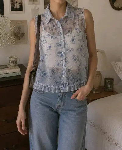 Blusa sin mangas transparente - miniatura 1
